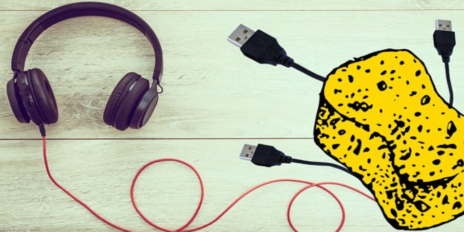 Image of a sponge connected to headphones