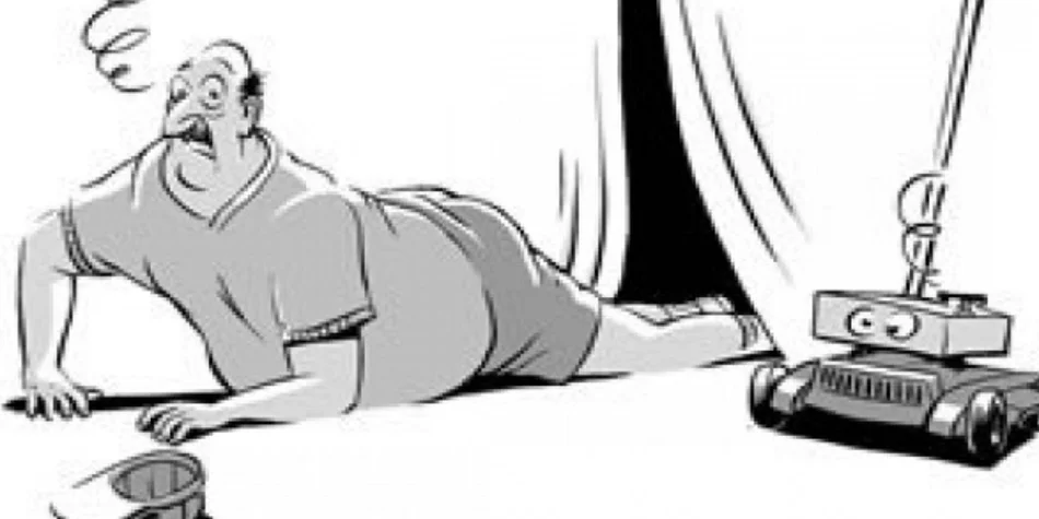 Drawing of a man fallen beside a land mower