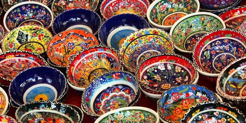 Photo of ornated colorful bowls