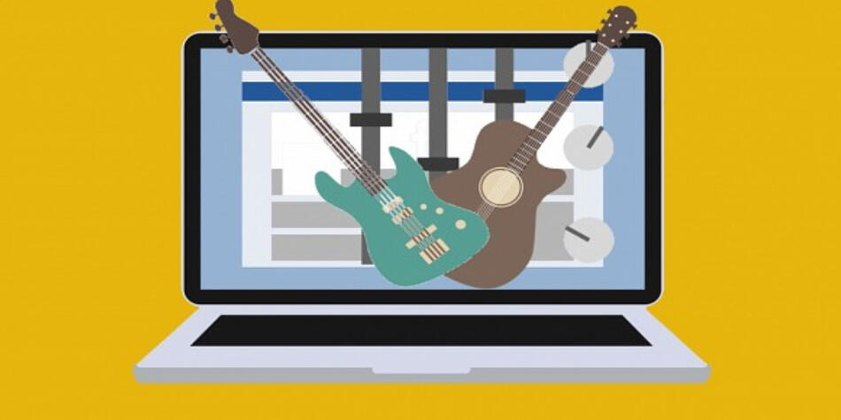 Vector image of a computer with guitares on the screen
