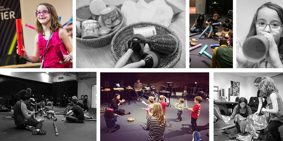 Collage of photos of the family workshops