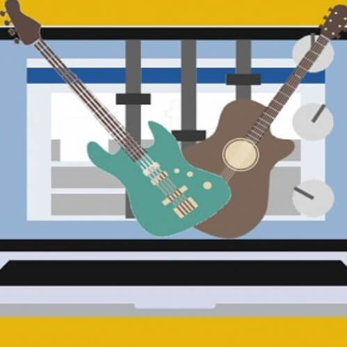 Vector image of a computer with guitares on the screen