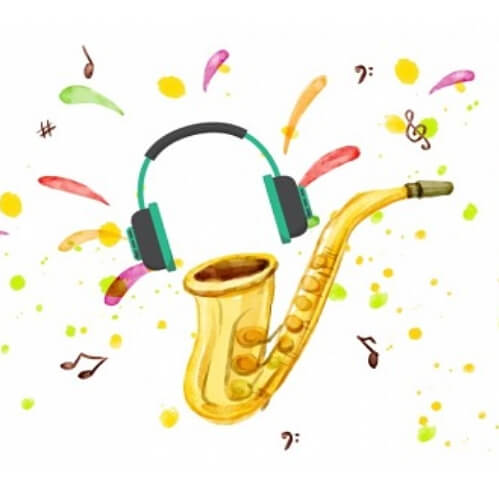 Illustration of a saxophone with headphones