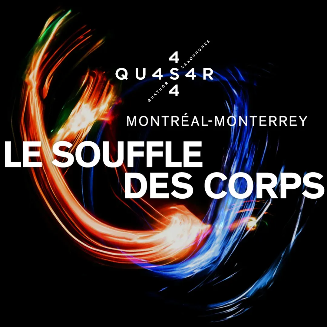 Image abstraite avec le titre du concert et le logo de Quasar